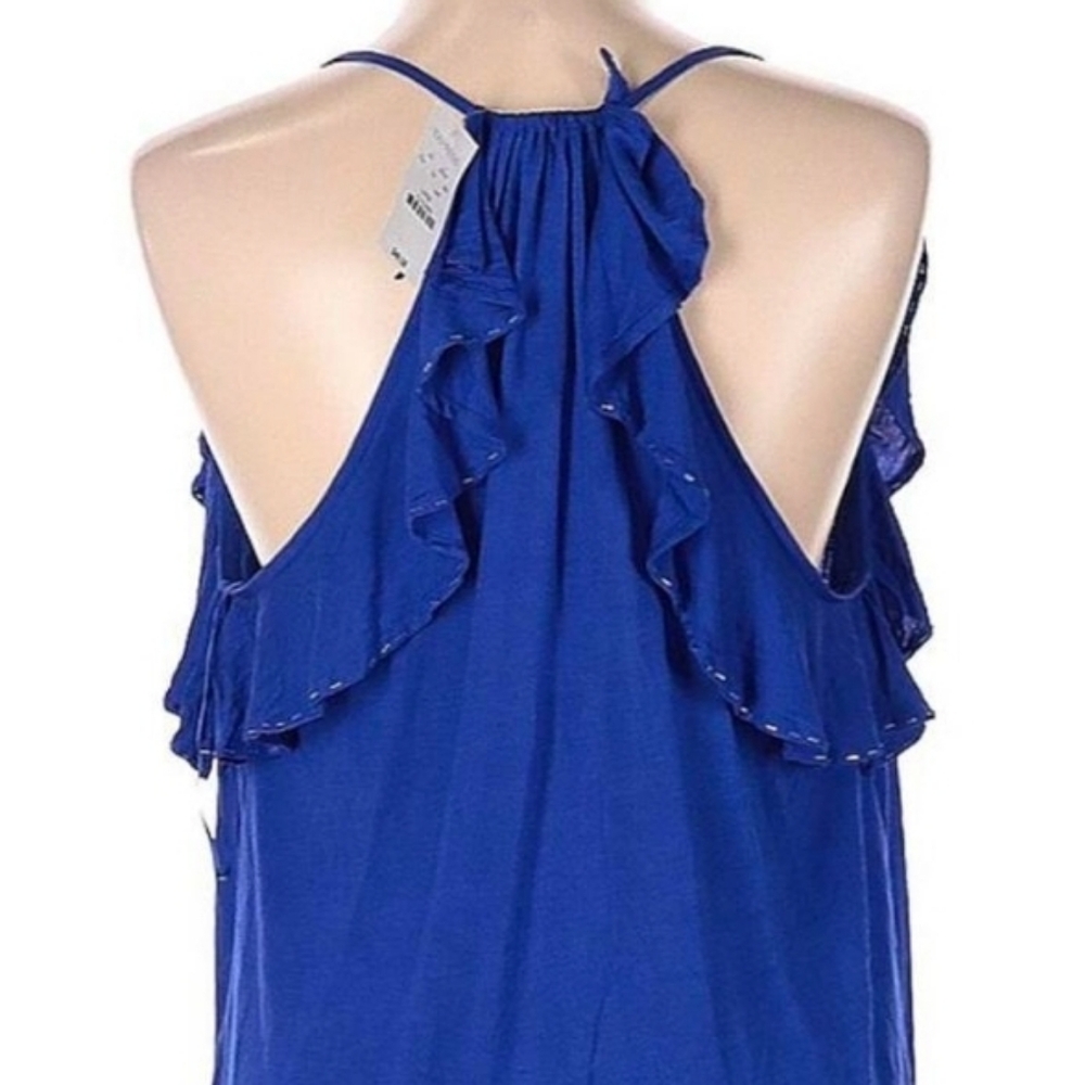 Express Halter Tank Top With Ruffles Royal Blue Size Small - Picture 8 of 9